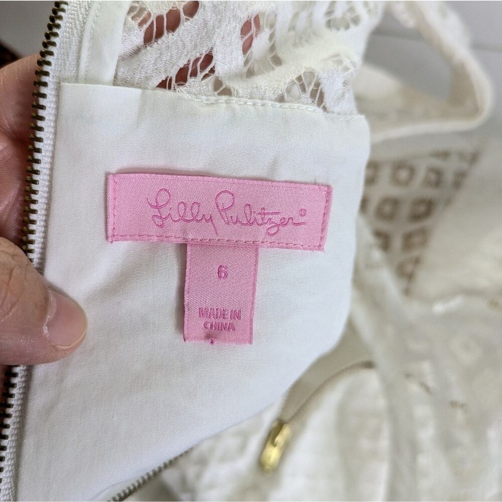 Lilly Pulitzer Vandalia White Lace Yoke Shift Dress 6 Sleeveless Resort Summer - Picture 8 of 10